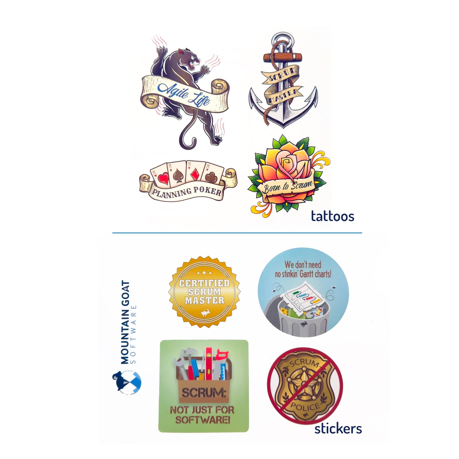 Scrum Master Temporary Tattoo and Sticker bundle